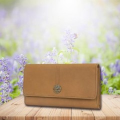 【Timberland】女皮夹 长夹 麂皮牛皮夹 上翻暗扣钱包 多卡夹+拉炼零钱袋 手拿包／棕