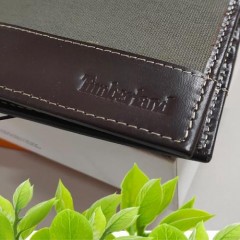 【Timberland】男皮夹 短夹 帆布 牛皮夹 多卡夹 大钞夹 品牌盒装／炭灰色