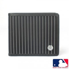 【MLB 美国大联盟 】洋基 条纹横式4卡零钱层 皮夹/短夹/钱包-(黑色)