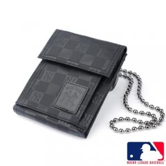 【MLB 美国大联盟 】洋基 棋盘格直式魔鬼毡- 皮夹/短夹/钱包-(黑色)