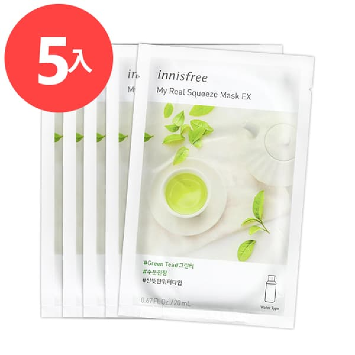 韩国Innisfree 我的真萃面膜-绿茶 5入